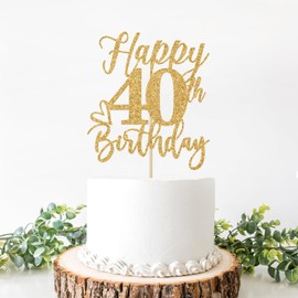 Decoración para tartas de cumpleaños número 40, decoraciones para fiestas de cumpleaños 40, saludos a 40 años, suministros divertidos para fiestas de cumpleaños 40, purpurina dorada
