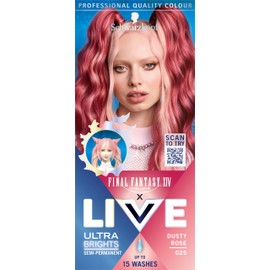 Schwarzkopf LIVE Ultra Brights or Pastels Dusty Rose 025 Shade, Semi-Permanent Rose Hair Dye, FINAL FANTASY™ XIV Online x Live, Vibrant Hair Dye Kit Lasts Up to 15 Washes