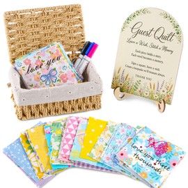 Baby Shower Guest Book Alternative, 66 Pcs Fabric Signature Squares Set with 3 Markers, Wooden Sign Board, Stand & Storage Box, DIY Memory Quilt, Wall Art, Pillow or Keepsake for Baby Shower, Wedding