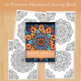 Sitsink Mindfulness Coloring Book Relaxation - Mandala Patterns Coloring Book for Adult, Zentangle Flower Coloring Book Stress Anxiety Relief Meditation Painting