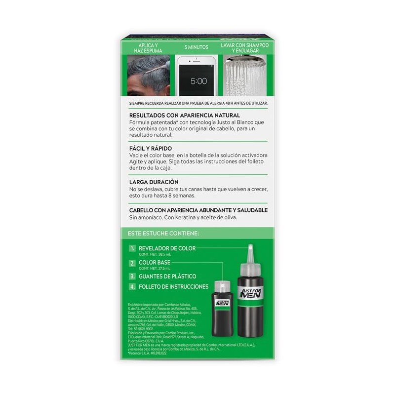 Just For Men Shampoo Tinte Cubre Canas, Castaño Negro H50,