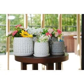 espidoo Modern Ceramic Flowerpot Set of 2: White Glossy Planters - Frost/Heat/Weather Resistant - Indoor & Outdoor Garden Patio Windowsill Decor