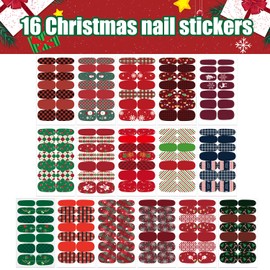 WOKOTO 16 Sheets Christmas Nail Strips - Stickers, Wraps for Women - Santa Claus, Snow Man, Christmas Tree Nail Art