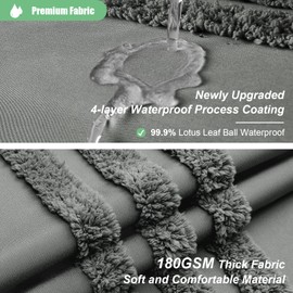 Dynamene Extra Long Shower Curtains - 72 x 84 Inches Long Tufted Chenille Striped Fabric Bathroom Shower Curtain, Tall Modern Shabby Chic Waterproof Cloth Shower Curtain Set with Hooks, Charcoal Grey