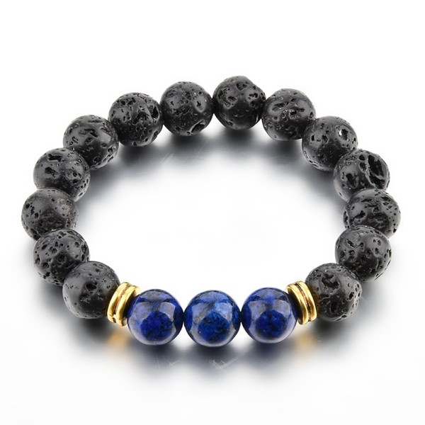 MYSTIQS Lava Rock & Chakra Beaded Stone Bracelet Essential Oil Diffuser for Aromatherapy Small 3-6