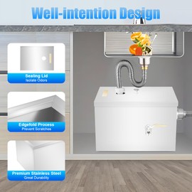 CNCEST Grease Trap Interceptor, 18-20L Commercial Grease Trap Stainless Steel Interceptor, Side Inlet for Home Tools, Under Sink Grease Trap Waste Water Oil-water Separator for Restaurant, Canteen