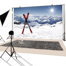 YongFoto 3 x 2 m Vinyl Photo Background Winter Landscape Sledge Alpine Christmas Photography Background for Photo Shooting Photo Studio Props