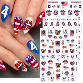 Independence Day Nail Stickers Patriotic Nail Decals 3D Star Spangled Nail Art Stickers 4th of July Nail Adhesive Sticker Red White Blue Nail Art Charms Decorations Accessories 4PCS