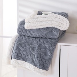 PU MEI Sherpa Throw Blanket for Couch Sofa 90”*80”- Fleece Tufted Fuzzy Soft Cozy Blanket for Bed, Thick Warm Blanket for All Seasons, (Dusty Blue-1, 80"*90")