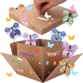 Butterfly Explosion Gift Box, DIY Unique Kraft Exploding Surprise Gift Box,Surprise Flying Butterfly Box, Surprise Box Explosion for Mother's Day, Birthdays, Wedding, Anniversaries