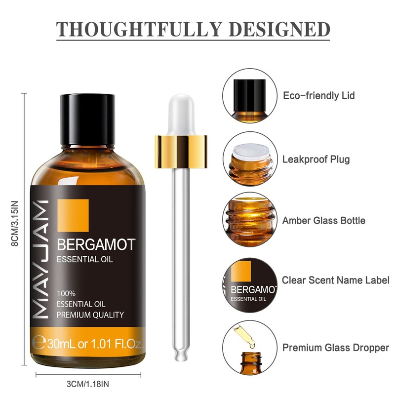 MAYJAM Essential Oil, Bergamot, 1.01 fl oz (30 ml), Aroma