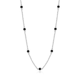 Meissa Black and White Diamonds Necklace for Women Girls Round Cubic Zirconia Chain Necklaces Trendy Sterling Silver Adjustable Charm Necklace, Black