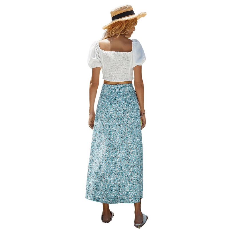 Floerns Women's Boho Floral High Waist Split A Line Midi