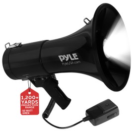 Pyle Portable Compact PA Megaphone Speaker with Alarm Siren & Adjustable Volume - 50W Handheld Lightweight Bullhorn - with Mic, AUX IN for MP3 & Rechargeable Battery - Indoor Outdoor Use - PMP561LTB