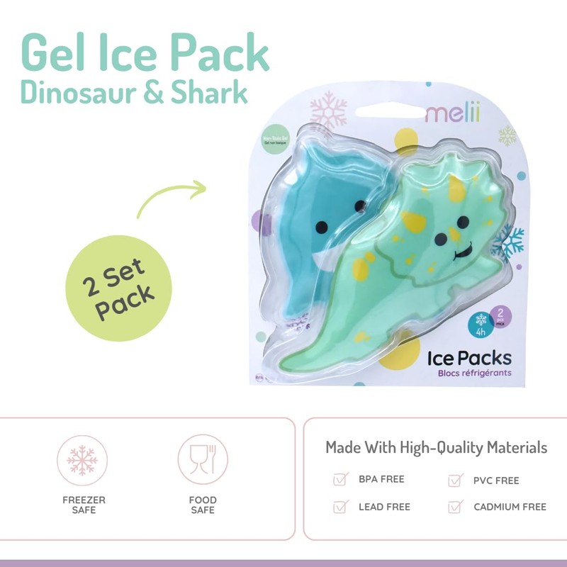 melii Gel Ice Packs, Dino & Shark