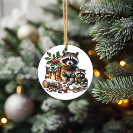 Twisted R Design Christmas Raccoons Woodland Ceramic Ornament Christmas Tree Decoration