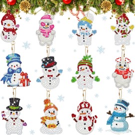 Snowman Diamond Painting Children's Set of 12 Craft Set Christmas Decoration, Diamond Painting Christmas Pendant, Diamond Painting Keyring for Christmas (Snowman Christmas Pendant)