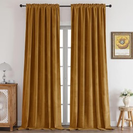 CUCRAF Gold Brown Velvet Curtains 84 inches Long, Soft Room Darkening Rod Pocket Privacy Curtain, Thermal Insulated Noise Reduction Window Drapes for Living Room Bedroom (52 x 84 Inch, 2 Panels)
