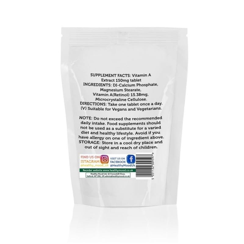 Vitamin A 150mg (1500mcg/325,000 IU/g) Tablets - Carotenoids, Retinol, Essential