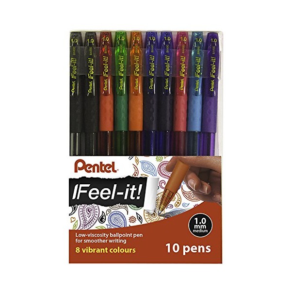 Pentel YBX490/10-M Feel-It Ballpoint Pen - Assorted Colours (Pack of 10)