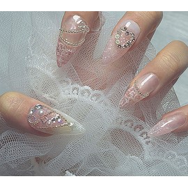 [In-store special discount]Pink Tree Tweed Winter Handmade Nail Tips - Short Almond / [입점초특가할인]핑크트리 트위드 겨울 수제네일팁 - 숏아몬드