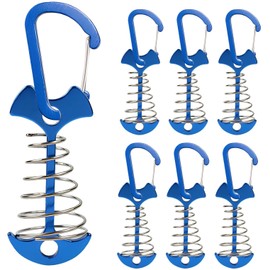 fogman Wood Deck Pegs, Deck Pegs, Anchor Pegs, Tent Anchors with Carabiners, Set of 6 (Blue)