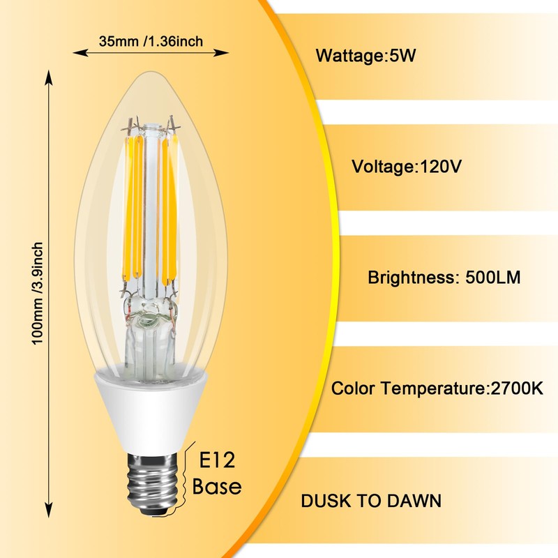 Ganiude E12 Dusk to Dawn Light Bulbs Outdoor, C35 B11