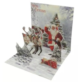 Up With Paper Jolly Santa 3D Pop-Up Mini Christmas Card Set of 3 Holiday Card Up With Paper
