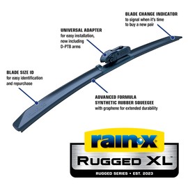 Rain-X 870422 Rugged XL Wiper Blade 22", Windshield Wipers Replacement, Quiet & Durable Beam Design, All Weather Performance & Easy Universal Install, Blade Wear Indicator (Pack of 1)