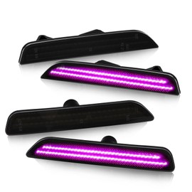 Bestview 4PCS LED Side Marker Lights for 2010-2014 Ford Mustang: Smoked Lens Front & Rear Side Markers Reflectors Lights, Driver & Passenger Side Bumper Lights, Sidemarker Lamps Dual Rows Pink Purple