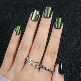 Kurze Cat Eye Press-on-Nägel, Jofay Fashion Olivgrüne Press-on-Nägel, weiche Gel-Kunstnägel, wiederverwendbare und natürliche Acryl-Kunstnägel