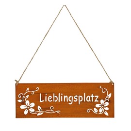 levandeo Sign Lieblingsplatz 25 x 9 cm Outdoor Garden Decoration Rust Brown Patina Rust Decoration Flowers Metal Door Sign Wall Picture Outdoor Decoration