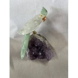 Cockatoo Crystal Quartz, Hand Carved Decorative Bird Stone with Amethyst Stand