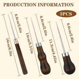 ZXIIXZ 3 Pack Leather Scratch Awl Tool, Awl Tool Sewing with Gourd Shape Wooden Handle for Stitching Punching Sewing, Scratch Awl Tool Supplies for DIY Leather Sewing Punching Craft Repair