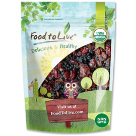 Food to Live Organic Delicious Berries Mix, 2 Pounds A Blend of Non-GMO Dried Elderberries, Blueberries, and Cranberries, Gently Infused with Organic Sugar. Lightly Coated with Sunflower Oil