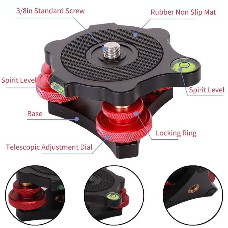 Tripod Leveling Base, LP‑64 Camera Leveler, 5° Horizontal Adjustment Aluminum