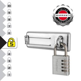 Master Lock 7640704EURD 115mm Hasp and 40mm 4 Digit Resettable Combination Padlock Set