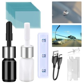 Windshield Crack Repair Kit, Windshield Repair Kit, Rock Chip Repair Kit Windshield, Chipped Windshield Filler, Glass Chip Repair Kit Windshield for Chips and Cracks, Fast Curing Unit with USB-C Port