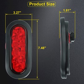 FSBCGT 4PCS Red 6" Oval 10 LED Trailer Tail Lights Kit Stop Turn Tail Brake Light Flush Mount w/Rubber Grommet for 12V Truck Trailer RV UTV Bus