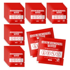 Stain Remover Wet Wipes Bulk, Individual Wrapped Clothes Portable Travel Messy Eater Cleaning Laundry Stain Removal Wipes Pocket Size for Clothing Fabric/Shoes/Wine/Fast Food 7.1 x 4.7 Inch (Red 50)