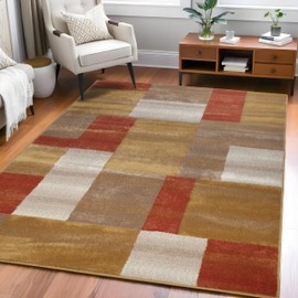 Superior Indoor Area Rug, Jute Backing, Modern Plush Rugs for Entryway, Kitchen Floors, Office Floor Cover, Color Block Rugs, Clifton Collection, 4' x 6', Ginger