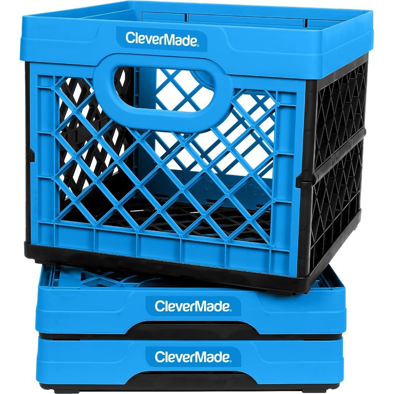 CleverMade Collapsible Milk Crate, Neptune Blue, 3PK - 25L (6