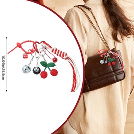WEWAYSMILE Designer Rope Bag Charm Cherry Purse Charms for Handbags 8 Ball Keychain for Backpacks Wallets Car Key Accessories（Braided Cherry）