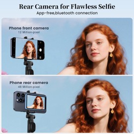 Phone Vlog Selfie Monitor Screen, Magnetic Selfie Screen Monitor, 4K 60fps Bluetooth Remote Control, Phone Rear Camera Display for Selfie Vlog Live Stream TikTok, Compatible (Blue, Basic)