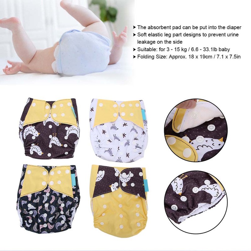 4pcs Baby Diaper Reusable Waterproof Strong Water Absorption Baby Underwear