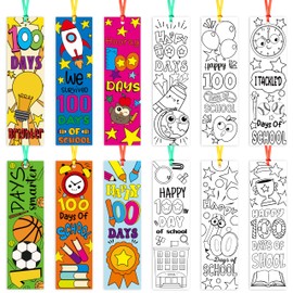 3sscha 72Pcs 100th Day of School Color Your Own Bookmarks, Kids DIY Coloring Blank Bookmarks 100 Days Celebration Classroom Activity Party Supplies Party Game Prize Goodie Bag Fillers Reading Rewards