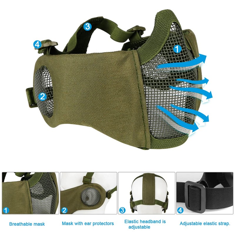 Yzpacc Airsoft Mask with Protective Glasses, Foldable Half Face Airsoft