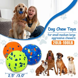 Rohyu Durable Dog Balls for Aggressive Chewers, Indestructible Tennis Balls for Dogs Outdoor & Indoor Interactive Play, Puppy Chew Toys for Teething (Medium-2.5'', 3 Pack)