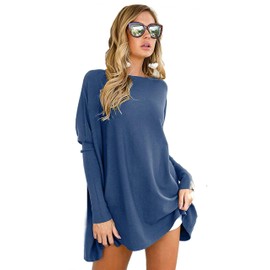 LIYOHON Oversized T Shirts for Women Tunic Tops to Wear with Leggings Long Sleeve Fall Sweaters Dressy Tops Sapphire-M