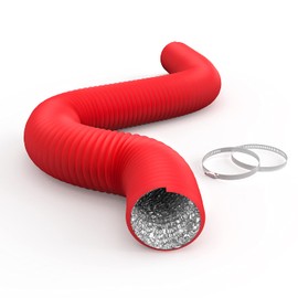 iPower Flexible 4 Inch 8 Feet Aluminum Ducting 4 Layer Protection Dryer Vent Hose for HVAC Heating Cooling Ventilation and Exhaust, 2 Clamps Included, Red
